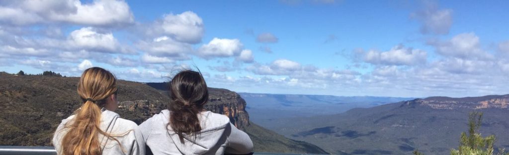 two young girls at Three Sister's lookout, Katoomba
